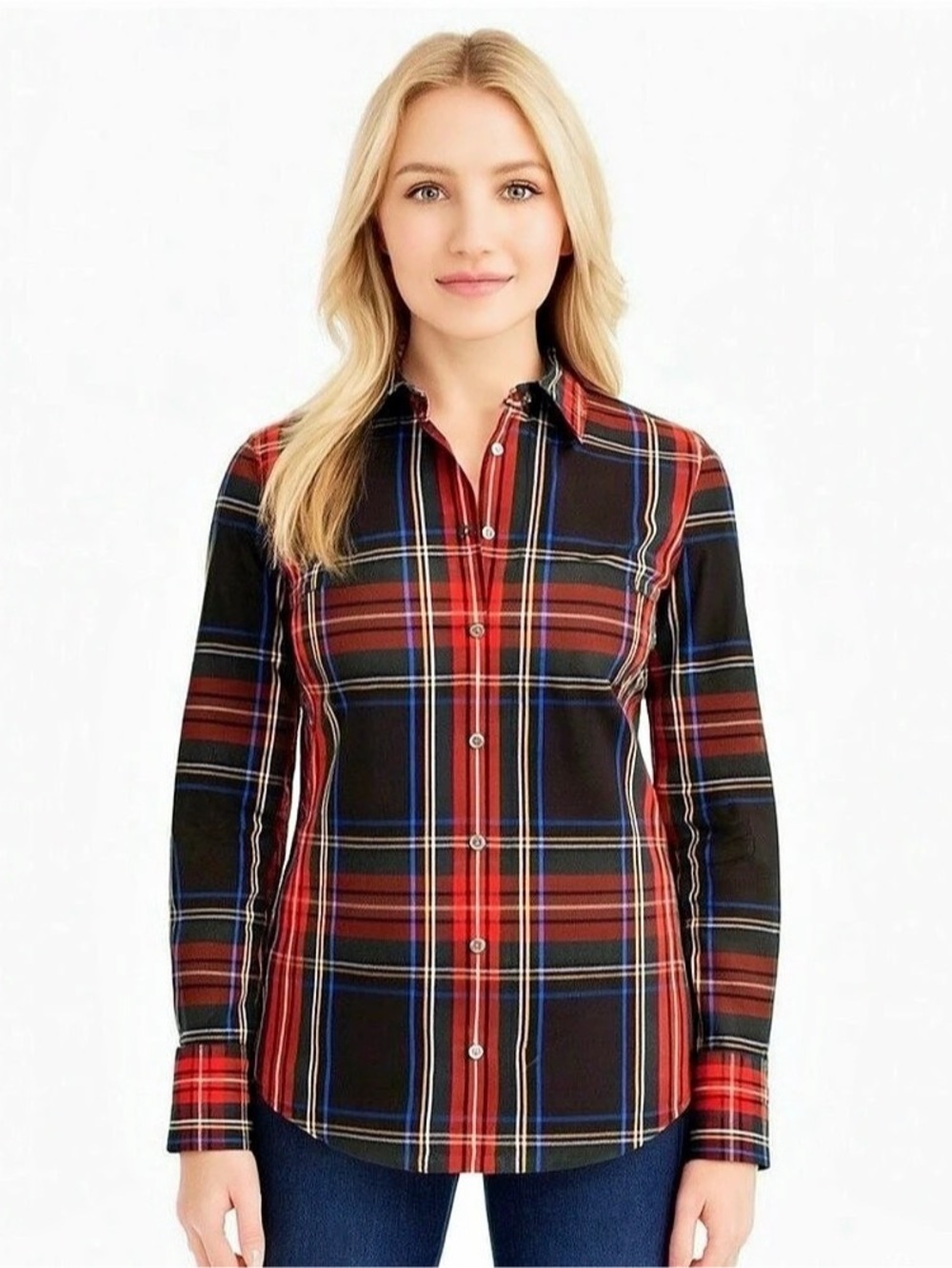 J.Crew Women’s Tartan Plaid Button Down Shirt Red Black Long Sleeve
